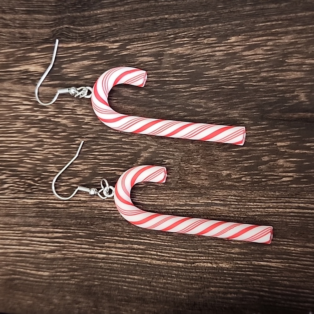 Tibeten metal  Candy Cane earrings 925 French Hook Post